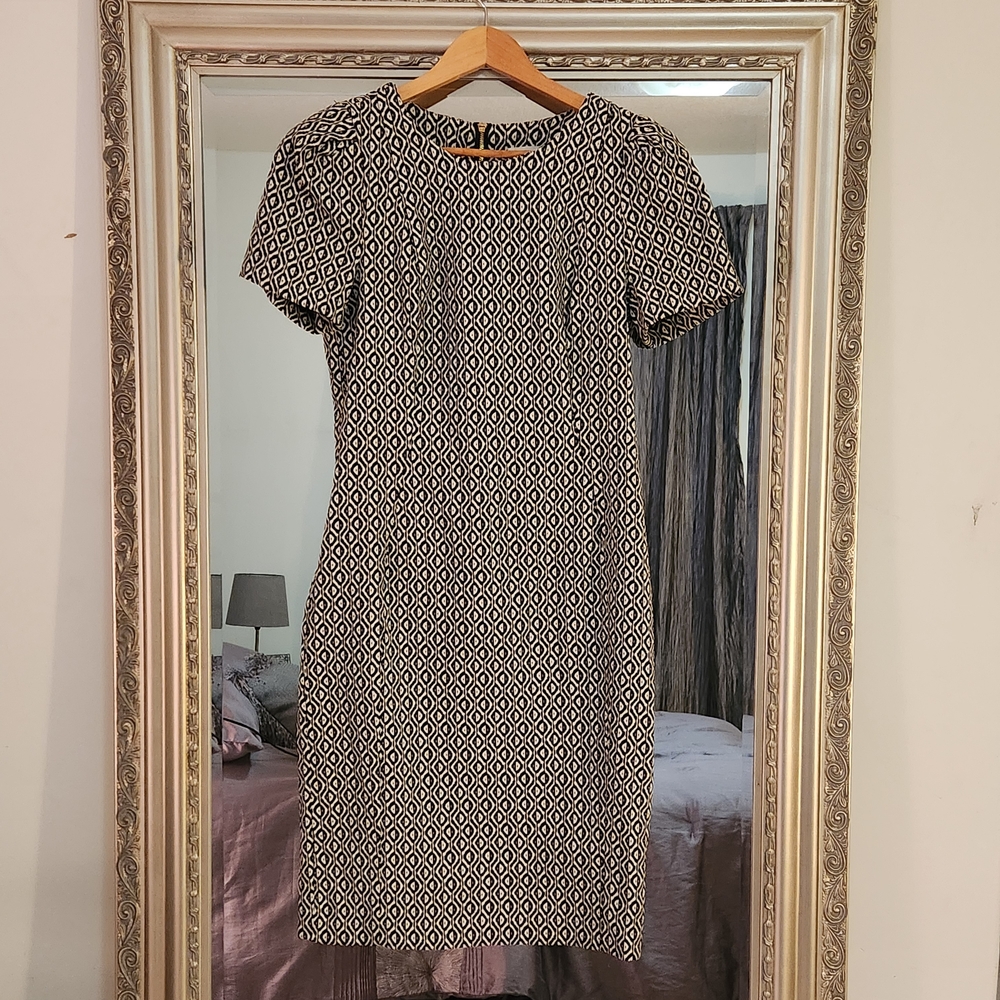 Calvin Klein Black And White Pattern Midi Dress